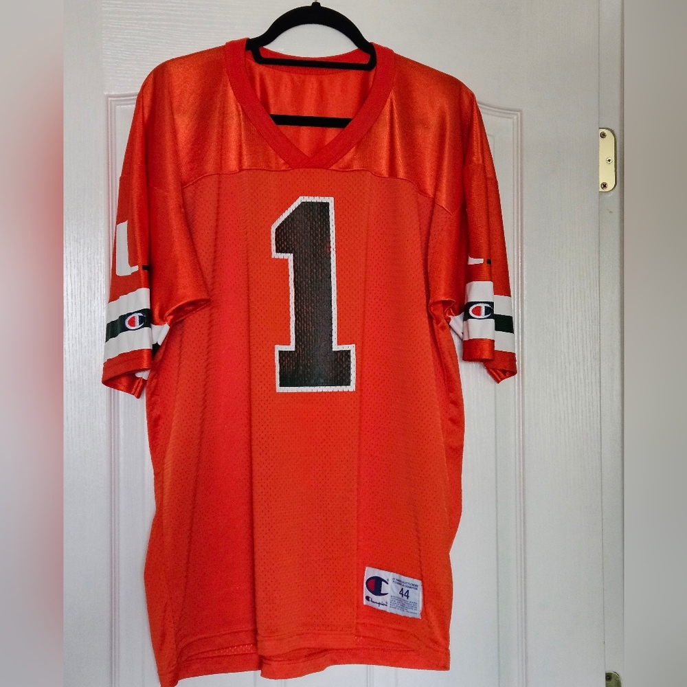 Vintage 90s Champion Miami Hurricanes Football Jersey Orange #1 Men's 44 (L/XL)